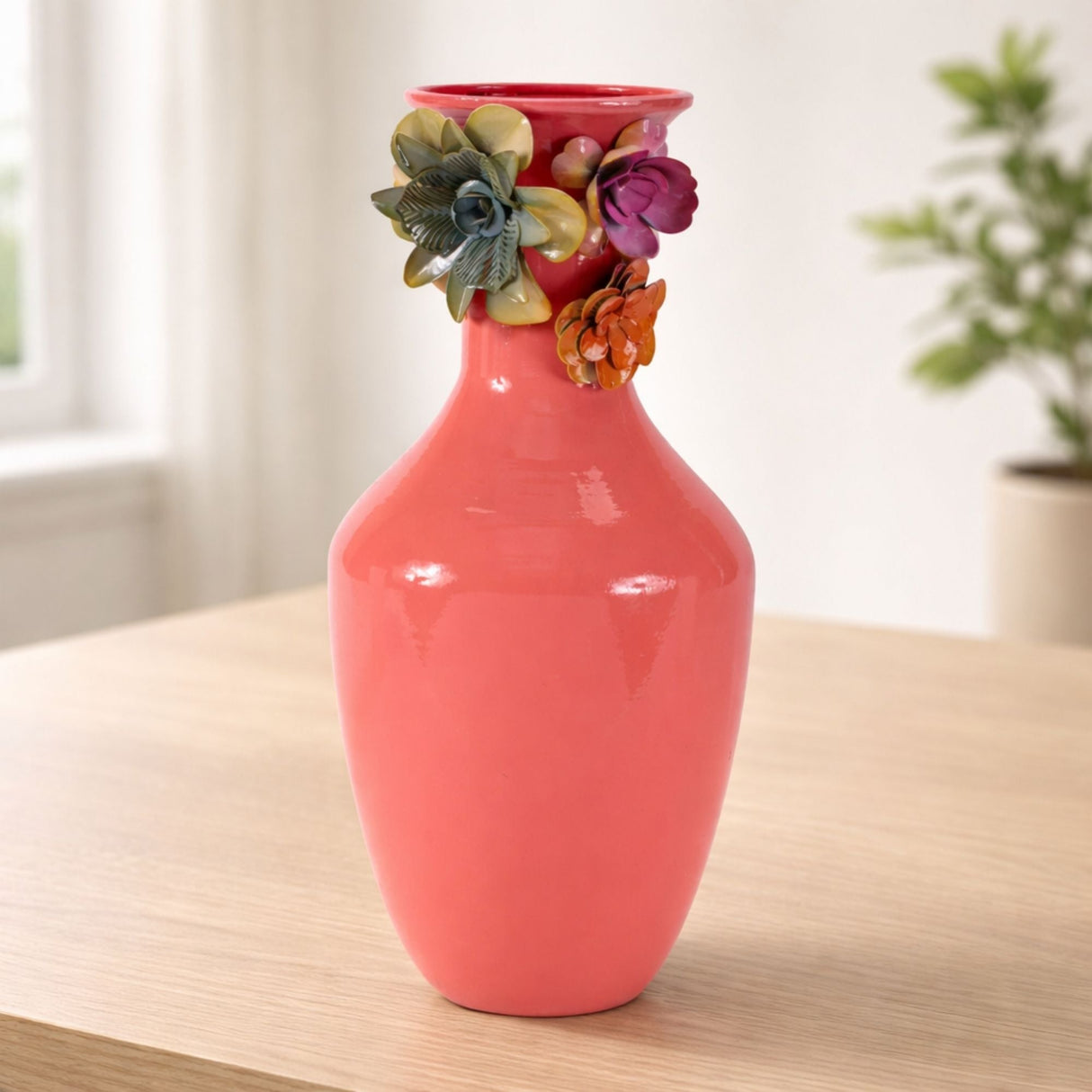 Floral Embossed Metal Vase12.25"H