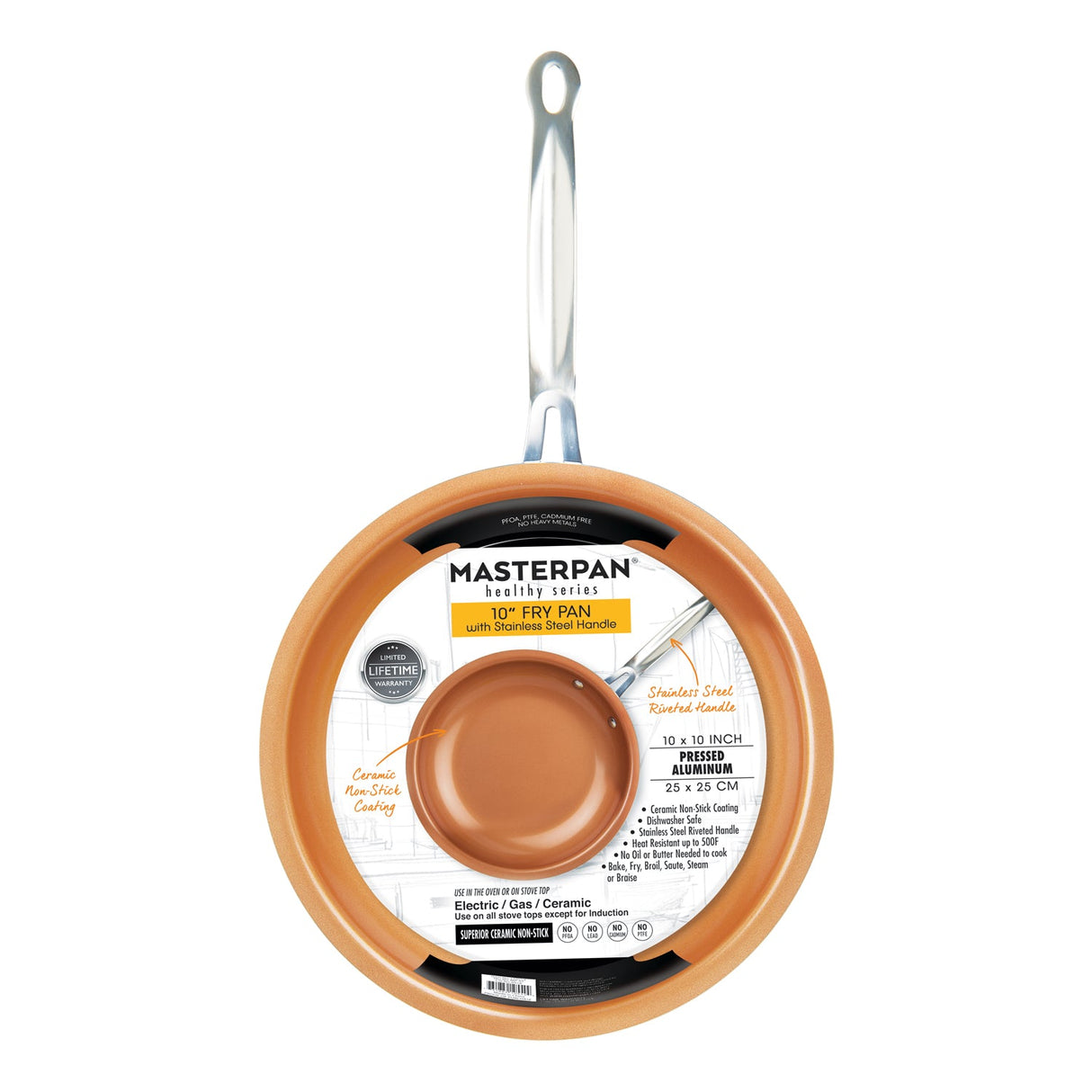 MASTERPAN Ceramic Nonstick Copper Color Frypan & Skillet, 10"