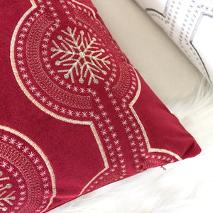 Red Holiday Embroidered Velvet Throw Pillow with Insert 20x20 Set of 2