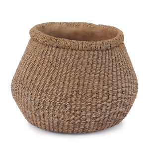 Braided Weave Cement Vase 9"D; Brown