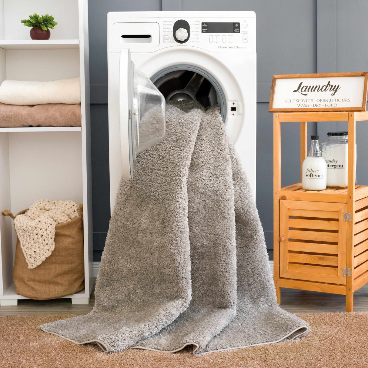 Judy Solid Gray Washable Shag Rug