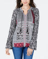 Mixed Print Peasant Top with Tassel Ties