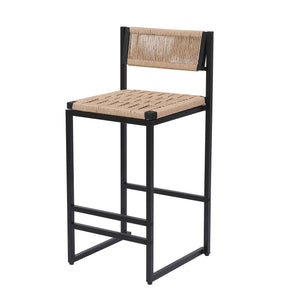 Kitchen Bar Stools with Footrest Set of 2 Paper Rope Weave Dining Chairs