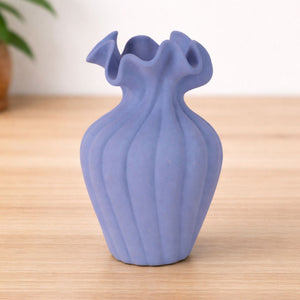 Scalloped Ribbed Stoneware Vase 7.75"H