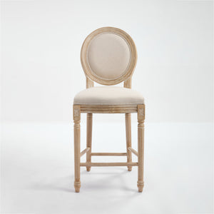 French Country 26'' Height Bar Chairs with Beige Linen Upholstery - Set of 2