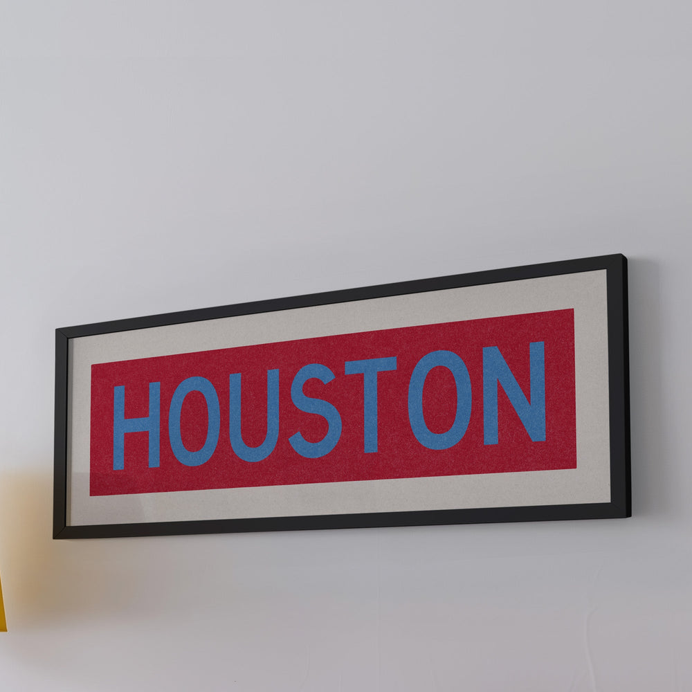 Framed Houston Baby Blue Bus Scroll