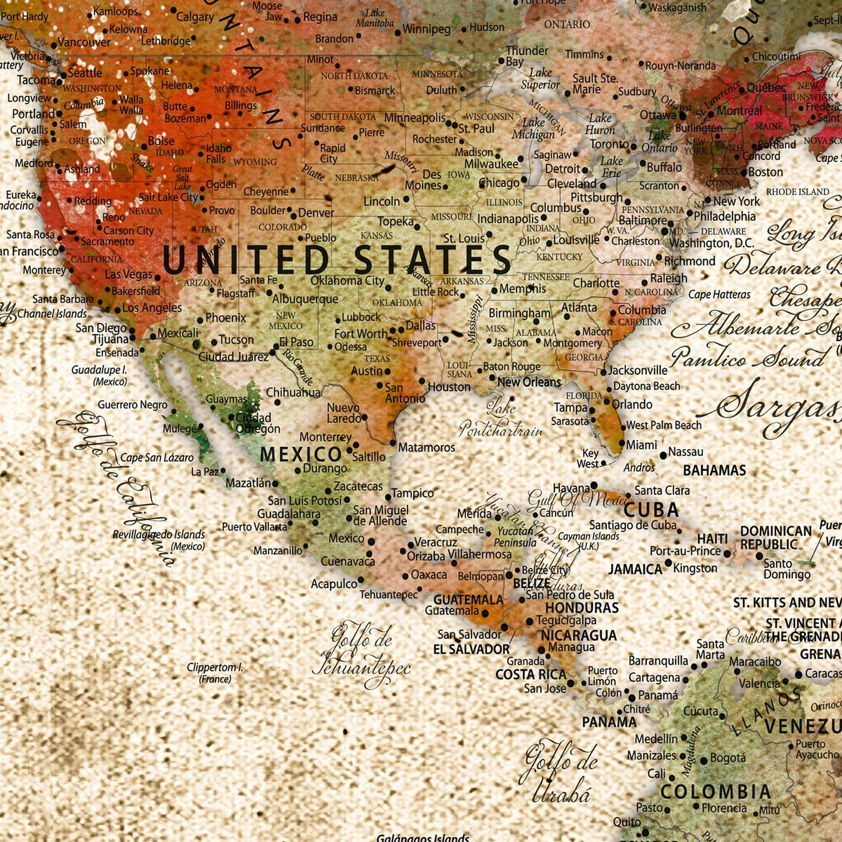 Grunge Personalized World Map Wall Art Canvas Print – Custom