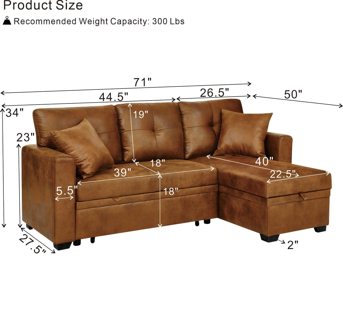 Reversible Chaise Sleeper Sofa Bed with Pull-Out Storage - Gray
