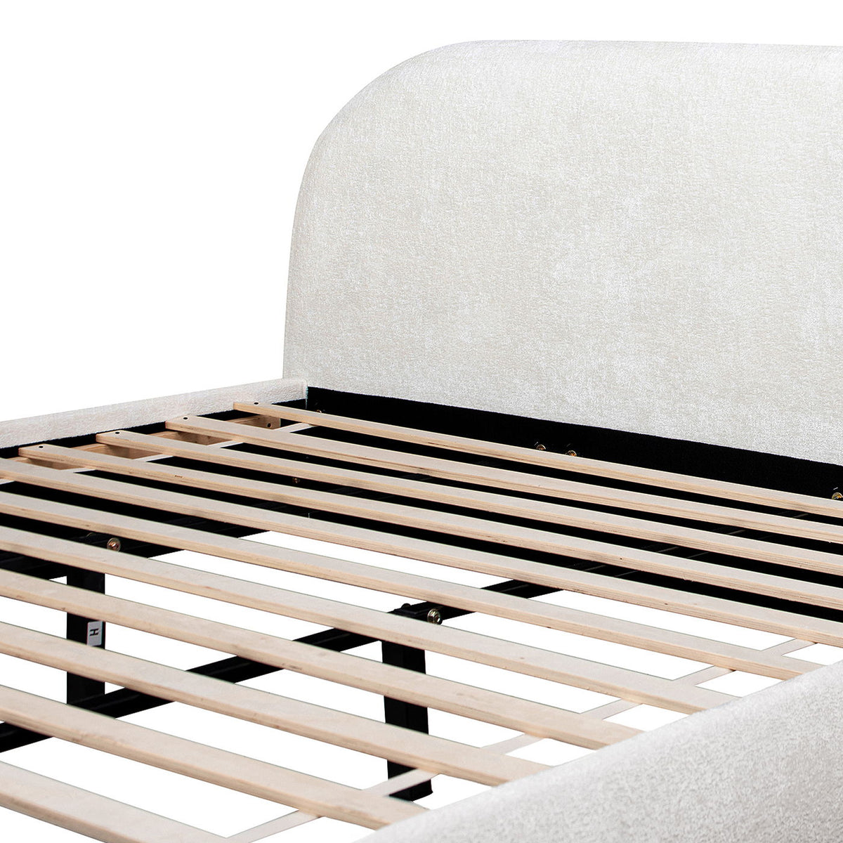 Archie Puffy Grounded Upholstered Platform Bed with Rounded Headboard - Green, White, Beige