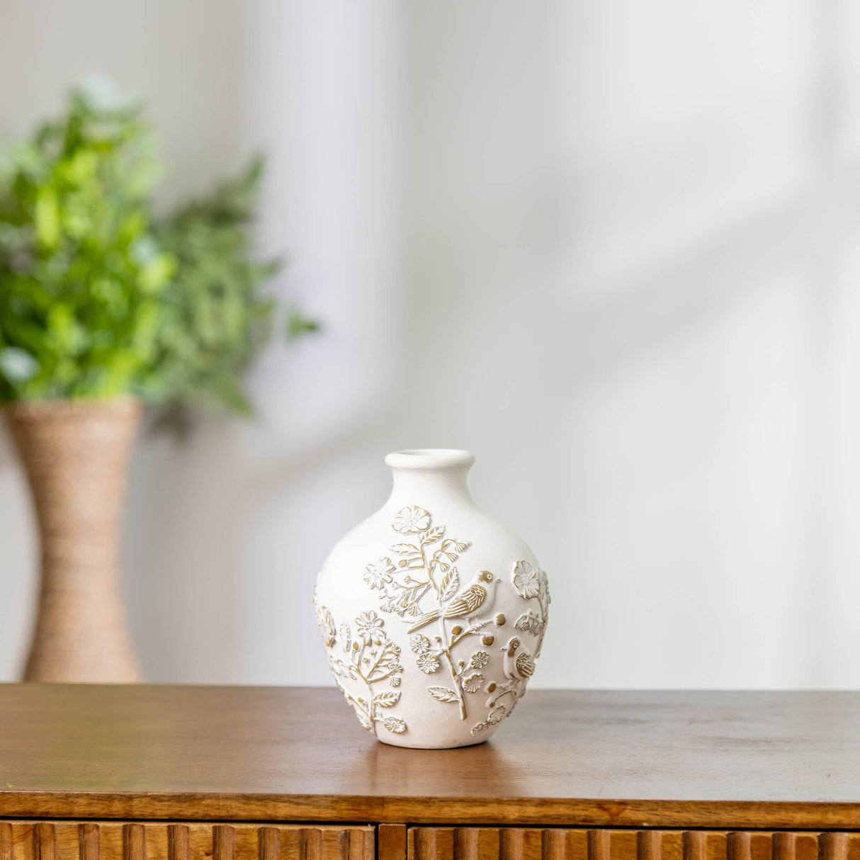 Embossed Bird Floral Vase