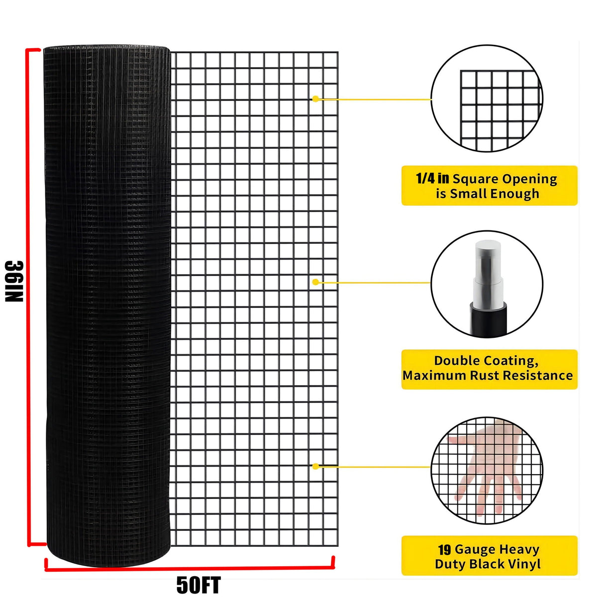 Vinyl Coated Hardware Cloth 19 Gauge Welded Wire Fence For Poultry Netting And Chicken Coop - Black