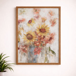 Framed Sunflower Floral Wall Art Print 24"H
