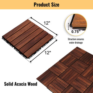 Interlocking Deck Tiles Striped Pattern Waterproof Brown