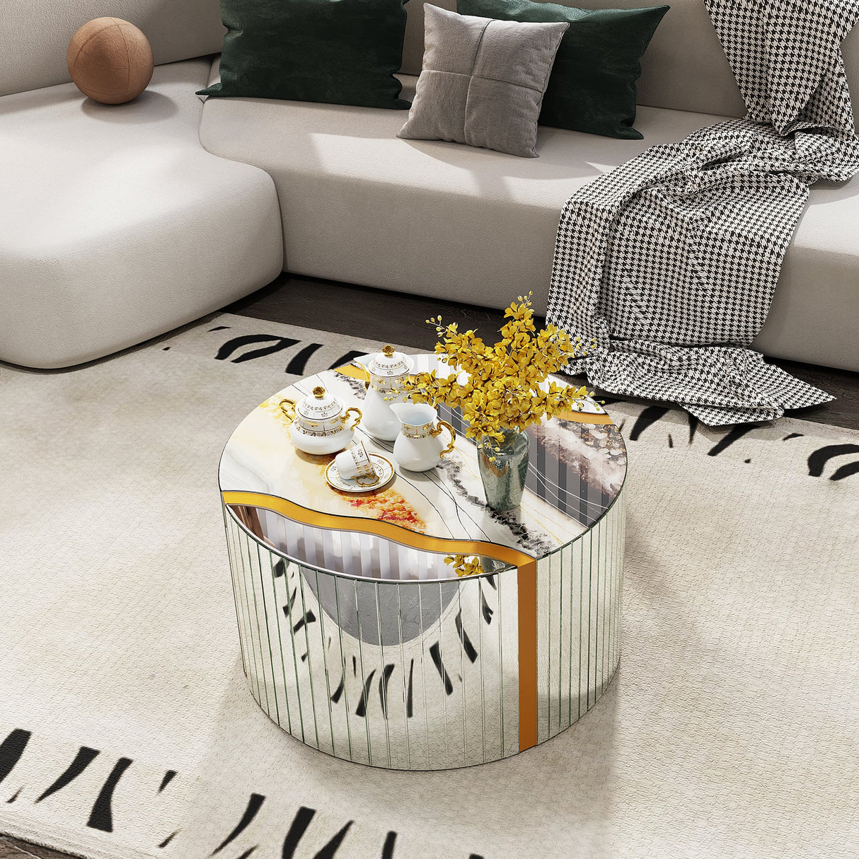 White Marble Pattern Round Coffee Table