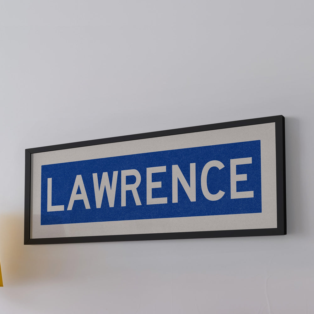 Framed Lawrence Blue Bus Scroll