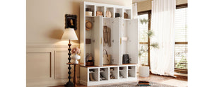 U-Can Farmhouse Entryway Storage Cabinet with Shoe Rack & Display Cubbies