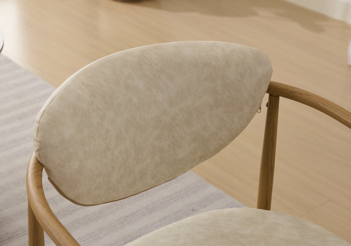 Beige PU Leather Dining Room Chair with Metal Frame