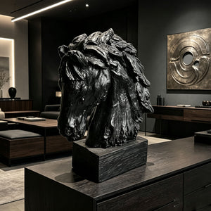 Black Rustic Horse Head Sculpture with Base