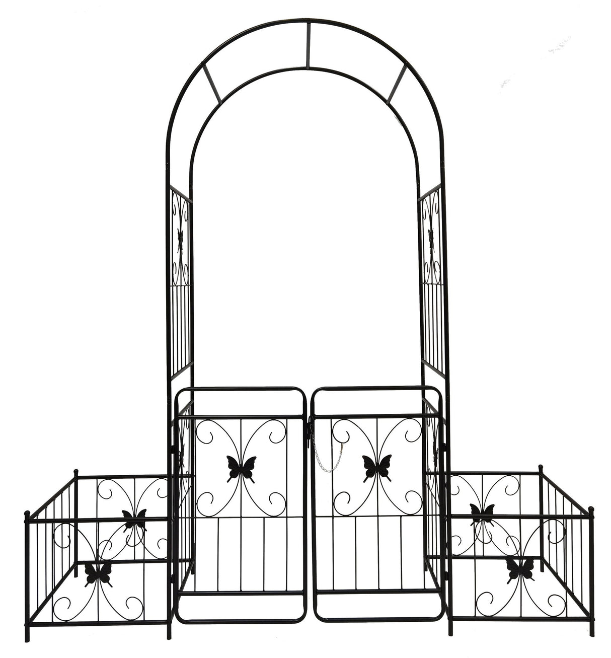 Metal Garden Arch With Gate High Climbing Plants Support Rose Arch Outdoor - Black