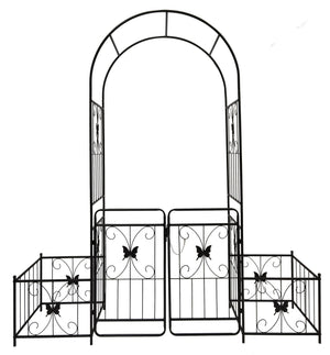 Metal Garden Arch With Gate High Climbing Plants Support Rose Arch Outdoor - Black