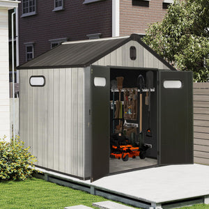8x6FT Resin Outdoor Storage Shed with Lockable Door - Taupe/Gray