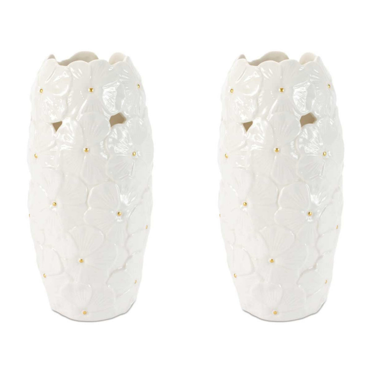 White Floral Embossed Ceramic Vase Set of 2