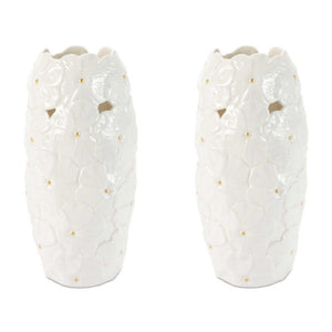 White Floral Embossed Ceramic Vase Set of 2