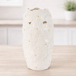 White Floral Embossed Ceramic Vase Set of 2