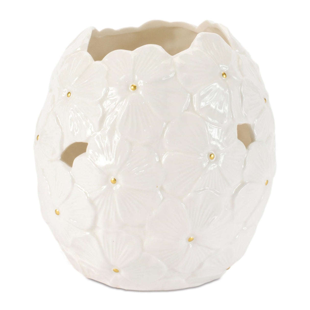 White Floral Embossed Ceramic Vase (Set of 2)