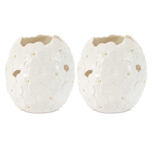 White Floral Embossed Ceramic Vase (Set of 2)