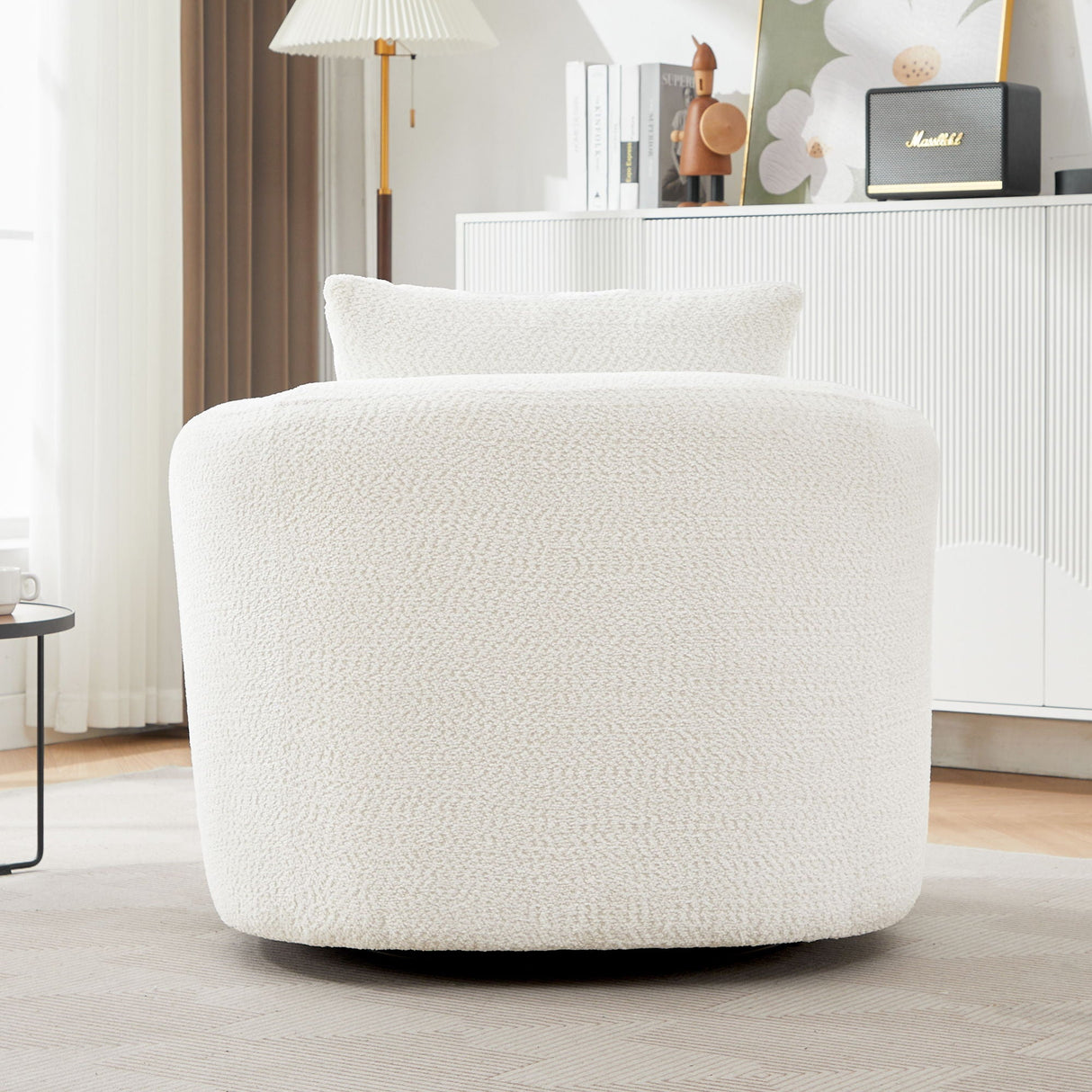 360° Swivel Barrel Sofa Chair With Throw Pillow, Upholstered Accent Chair