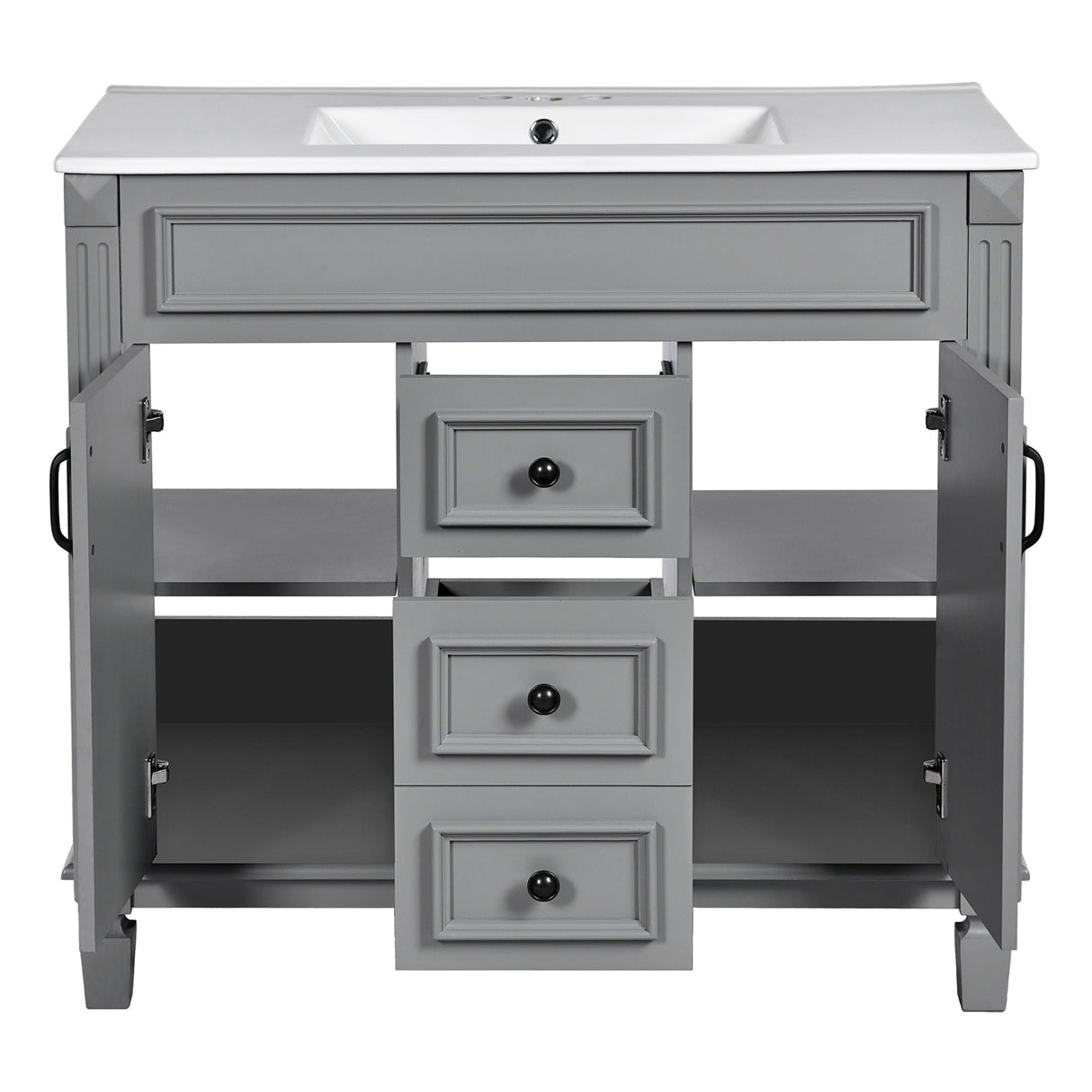 Bathroom Vanity With Top Sink, Mirror Cabinet, 2 Soft Closing Doors & 2 Drawers