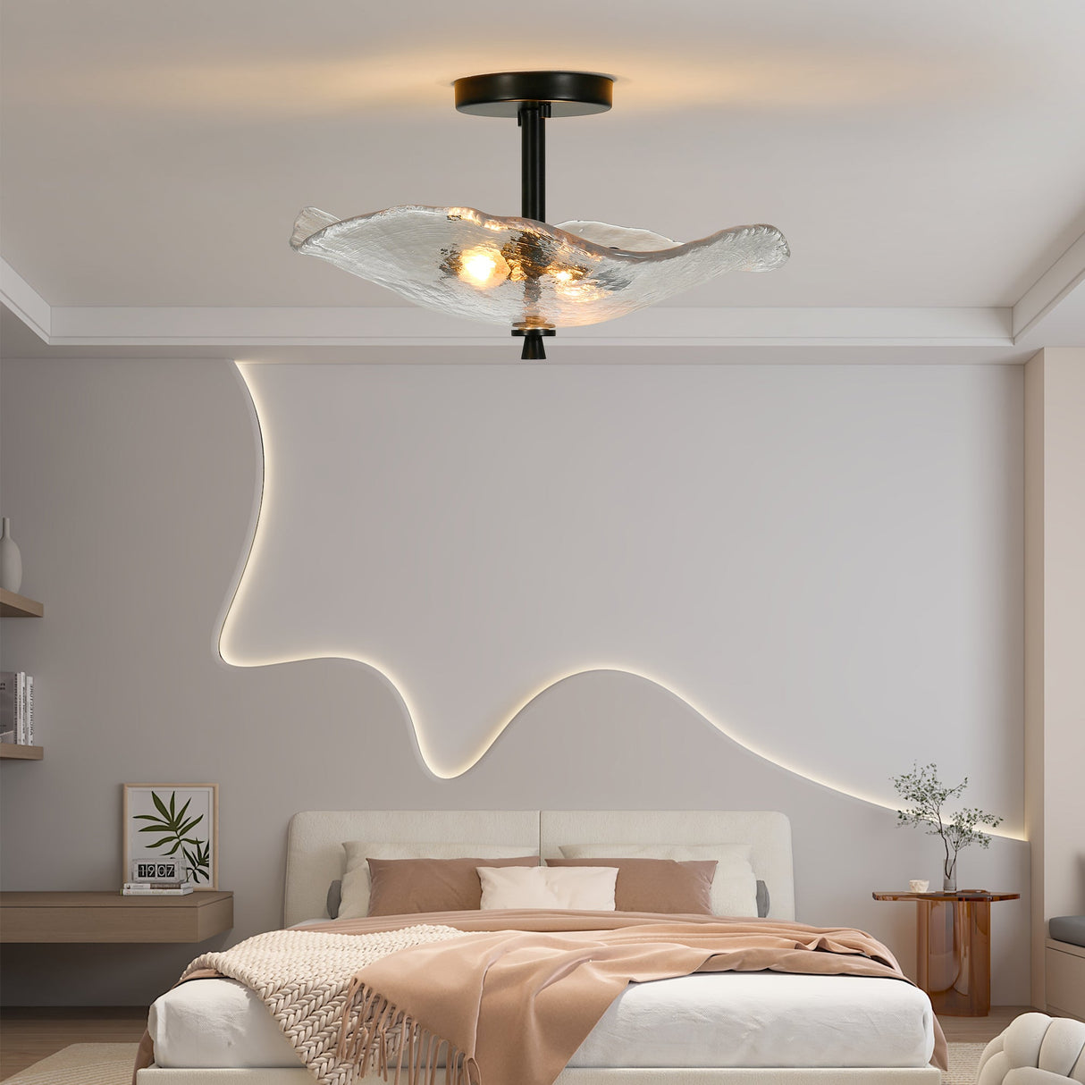 Ceiling Light Fixtures Flush Mount Indoor Outdoor Ceiling Light with Water Ripple Glass Shade for Hallway Kitchen Bedroom Porch Living Room(Black)