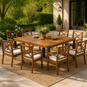 9-Piece Acacia Wood Outdoor Patio Dining Set