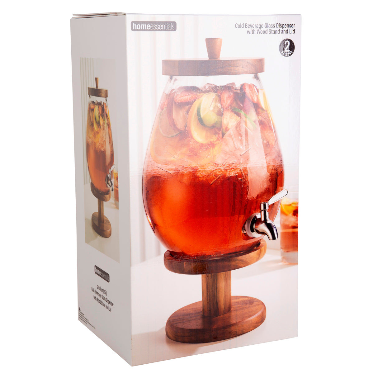 Wood-Accented Glass Beverage Dispenser On Wooden Stand