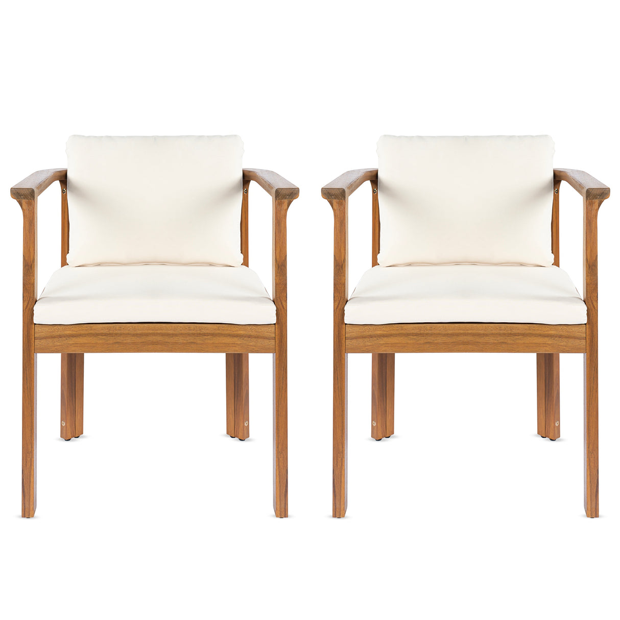 Outdoor Dining Chair Set of 2 with Curved Acacia Wood Arms