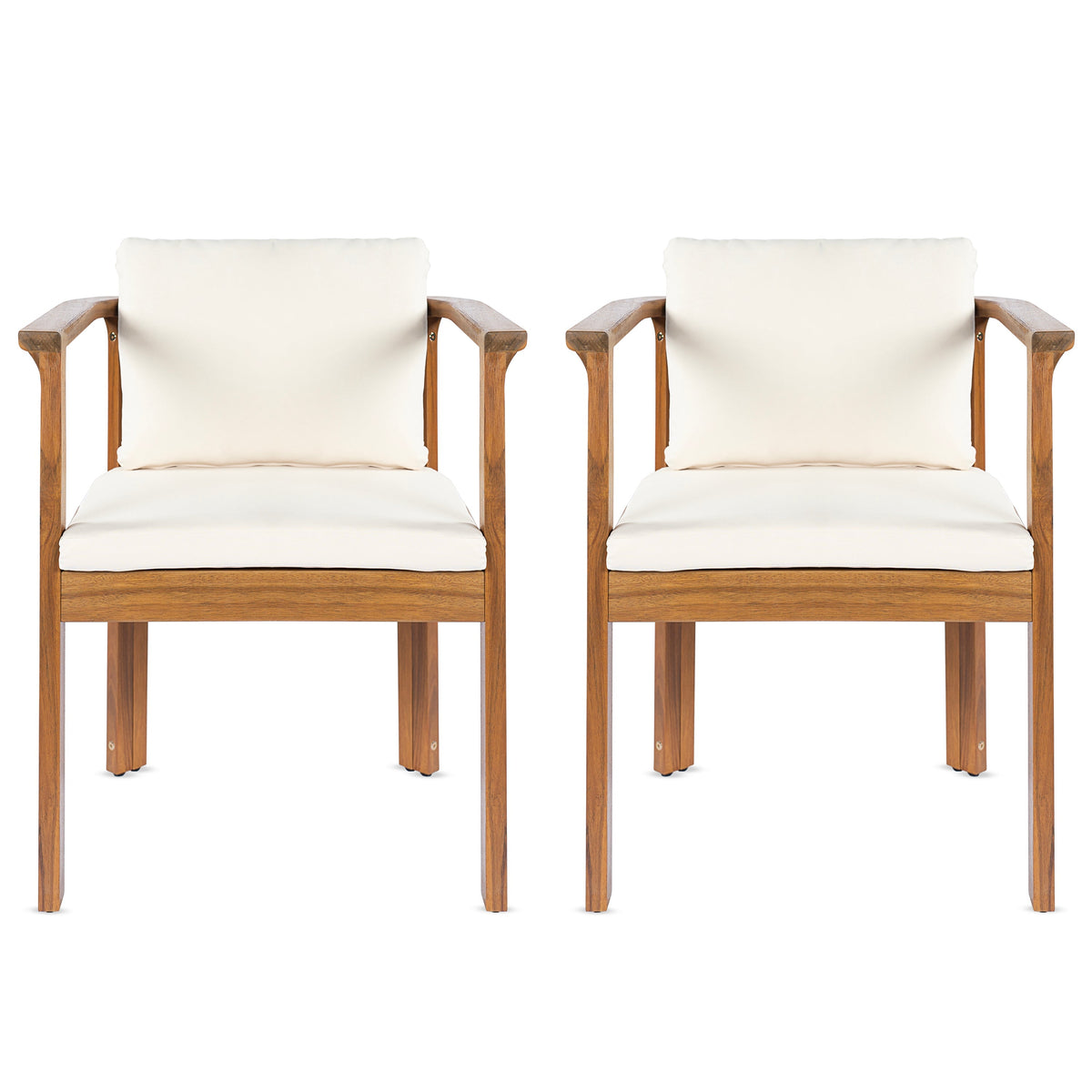 Outdoor Dining Chair Set of 2 with Curved Acacia Wood Arms