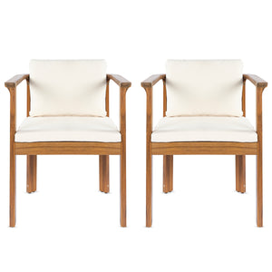 Outdoor Dining Chair Set of 2 with Curved Acacia Wood Arms