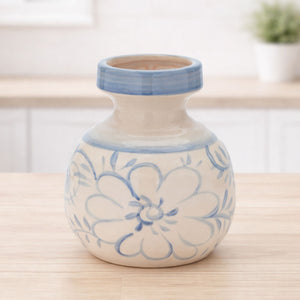 Floral Stoneware Vase 7"H
