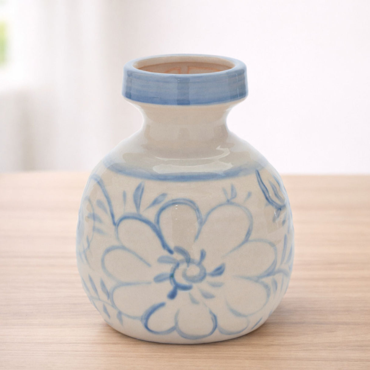 Floral Stoneware Vase 7"H