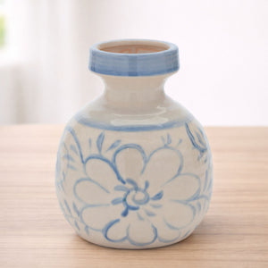 Floral Stoneware Vase 7"H