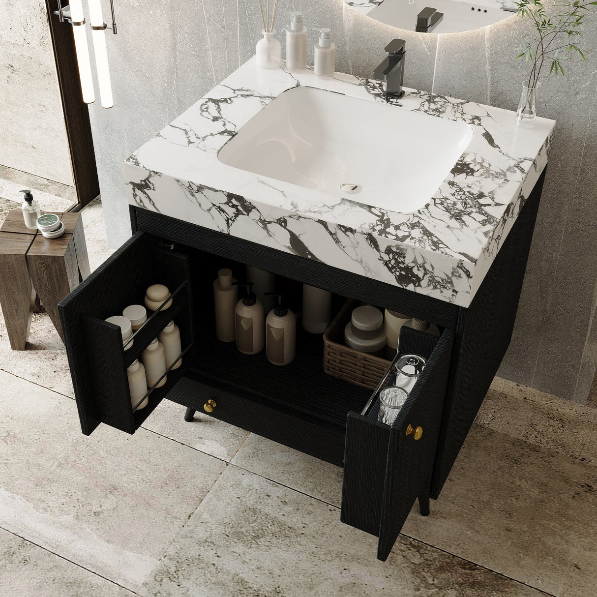 Contemporary Free-standing Bathroom Vanity with Faux Marble Top