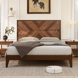 Mid-Century Modern Platform Bed Wood Slat Support with No Box Spring Needed,King Walnut