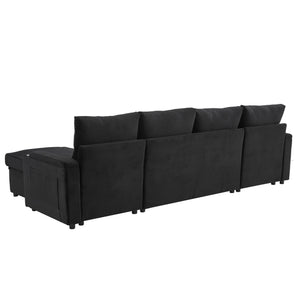 U Shaped Sectional Sofa Bed With Storage Chaise Lounges, USB Ports, And Cup Holders