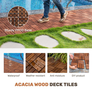 Acacia Wood Interlocking Deck Tiles - Checker Pattern