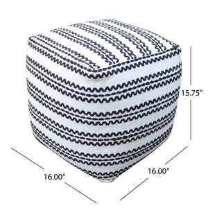 Lani Handcrafted Fabric Pouf - Durable Cotton Square in Natural / Black