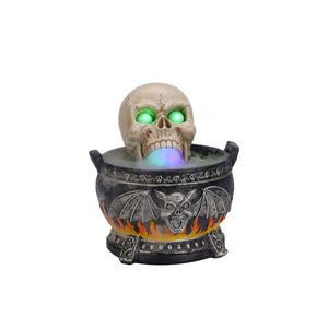 Halloween Skull Cauldron Statue with LED Light and Smoke Fog Effect