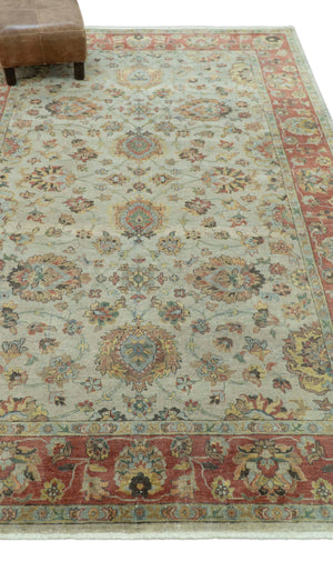 Traditional Turkish Design Beige and Rust 6x8.6 Hand Knotted Wool Area Rug