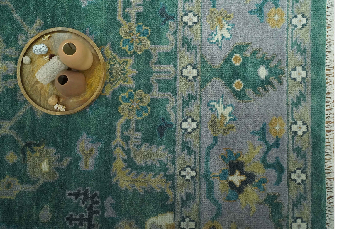 Hand Knotted 8x10 Green and Gray Traditional Turkish Antique Style Wool Area Rug