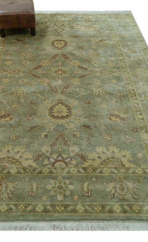 Traditional Oushak Design Antique Green And Brown  6x9 Hand Knotted Wool Rug